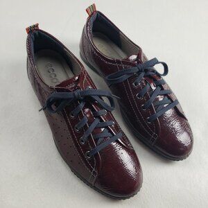 Ecco Spin Patent Leather Sneaker Womens 9-9.5 40 Red Leather Lace Up Casual Shoe